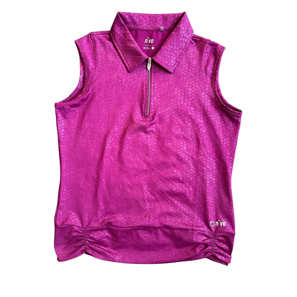 Nivo Golf Polo‎ Sleeveless Women Medium Pink Animal Print Quarter Zip Excellent